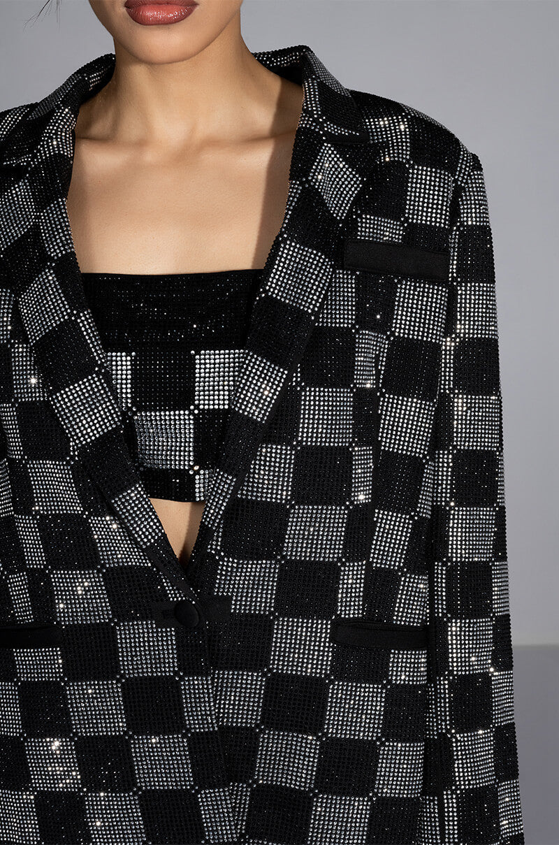 POP STAR CHECKERED RHINESTONE BLAZER