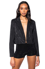 POP STAR HOT FIX CROPPED BLAZER IN BLACK