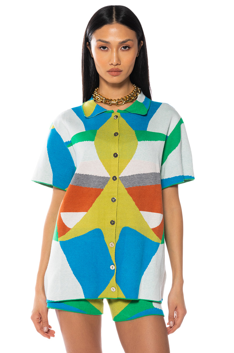 POPPY MULTICOLOR KNIT BUTTON DOWN SHIRT