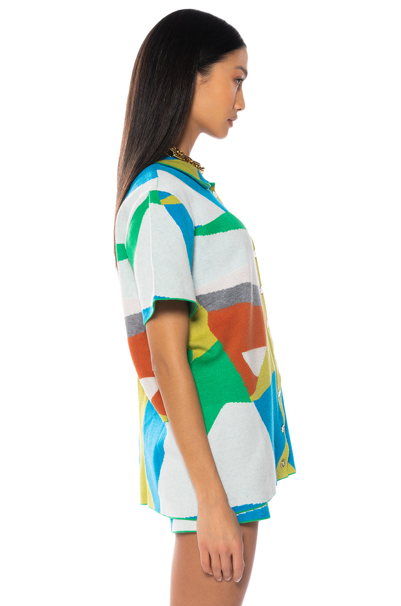 POPPY MULTICOLOR KNIT BUTTON DOWN SHIRT