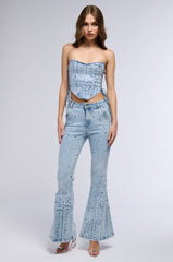 POPSTAR DENIM CORSET TOP WITH RHINESTONE