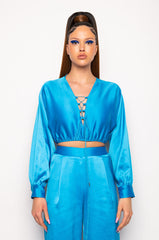 PORTOFINO SATIN LACE UP CROPPED BLOUSE