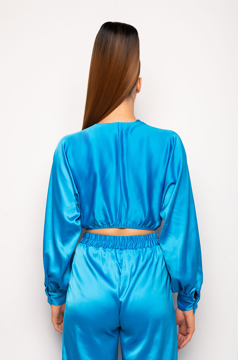 PORTOFINO SATIN LACE UP CROPPED BLOUSE