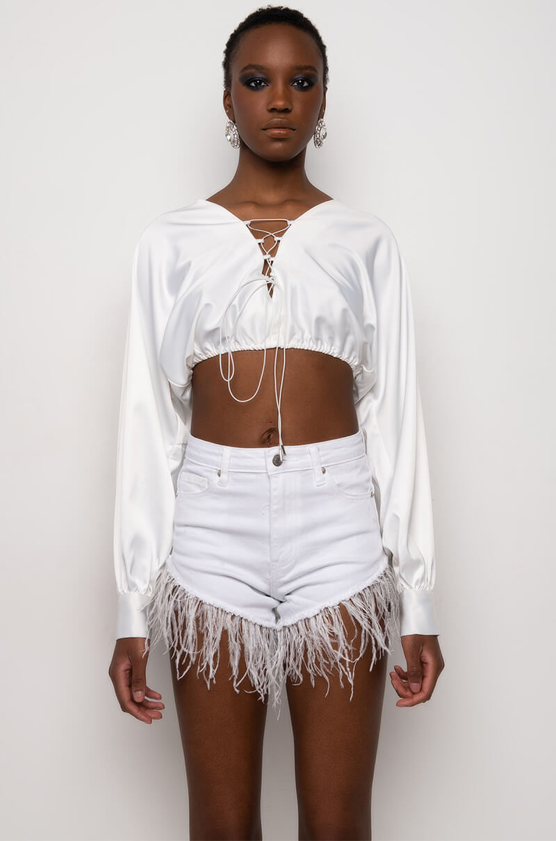 PORTOFINO SATIN LACE UP CROPPED BLOUSE