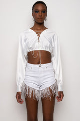 PORTOFINO SATIN LACE UP CROPPED BLOUSE