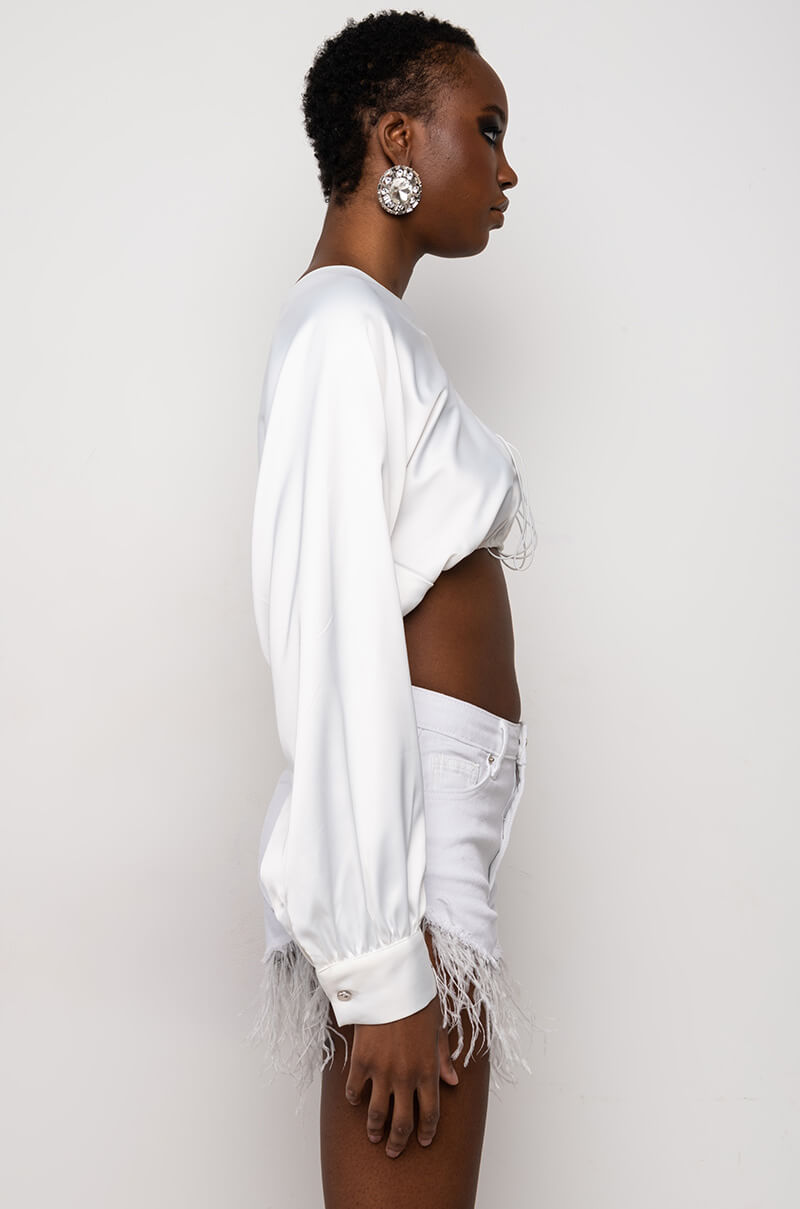 PORTOFINO SATIN LACE UP CROPPED BLOUSE