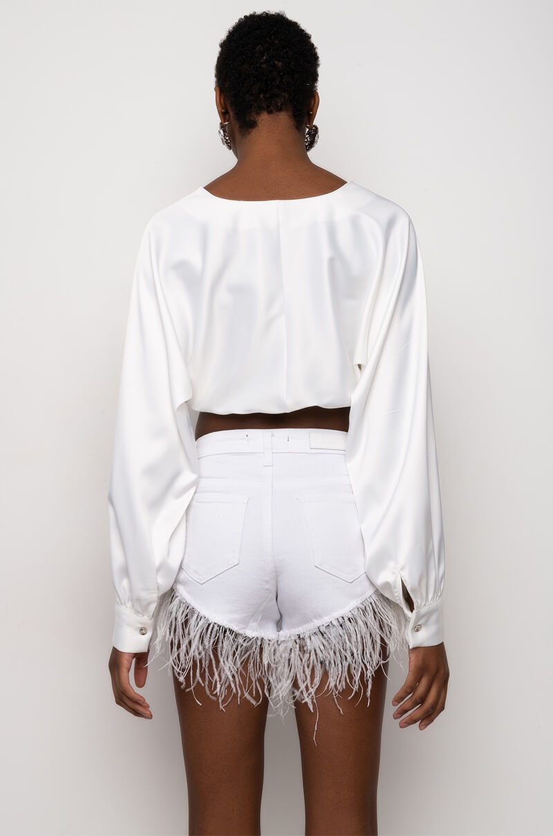 PORTOFINO SATIN LACE UP CROPPED BLOUSE