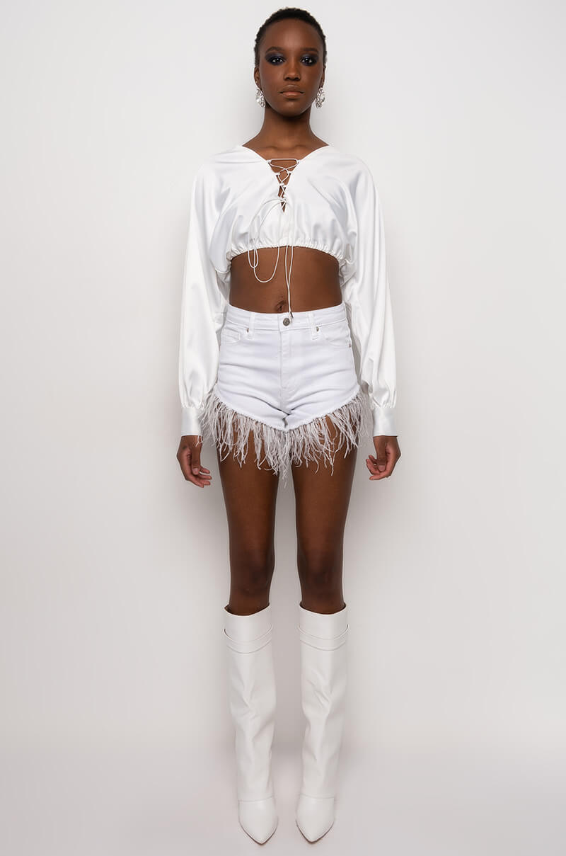 PORTOFINO SATIN LACE UP CROPPED BLOUSE