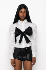 POSH PUFF SLEEVE CROP BUTTON DOWN BLOUSE