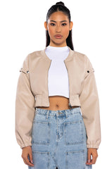 PRESS MY BUTTONS FAUX LEATHER BOMBER