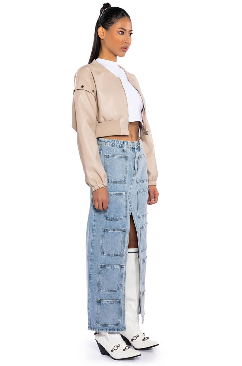 PRESS MY BUTTONS FAUX LEATHER BOMBER
