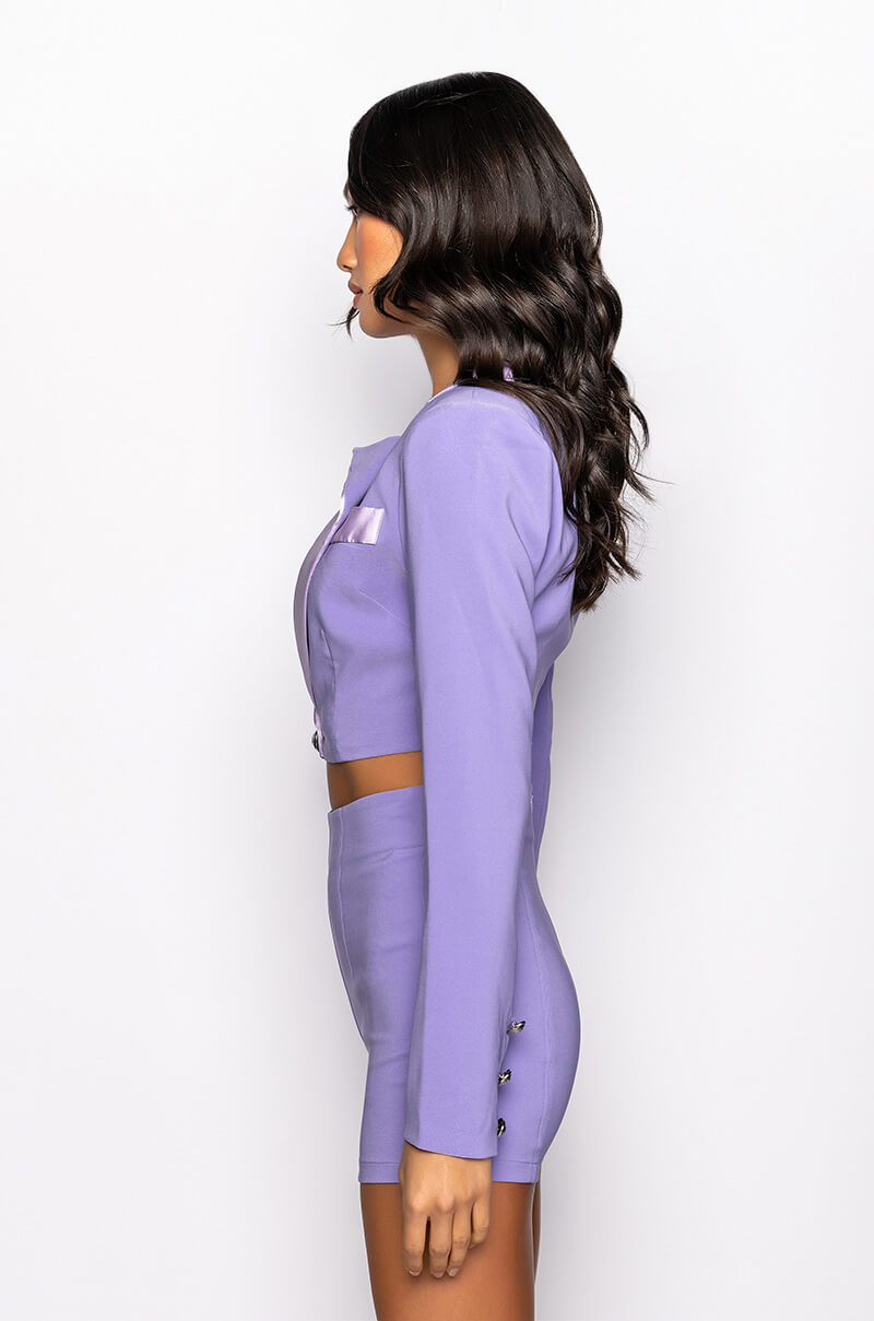 PRETTY THOUGHTS CROPPED BLAZER WITH SATIN LAPEL
