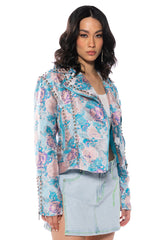BROCADE MOTO JACKET WITH STUDS