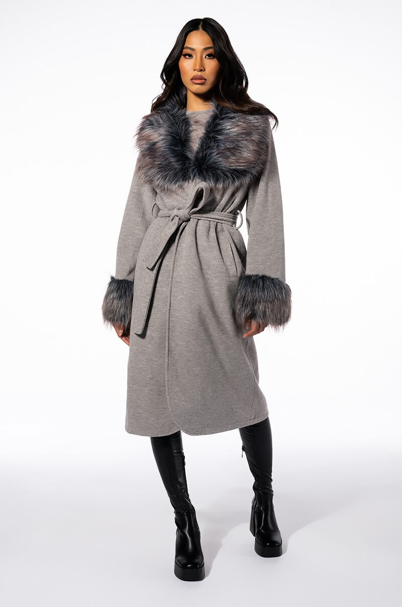 PRINCESS WOOL TRENCH WITH FAUX FUR TRIM