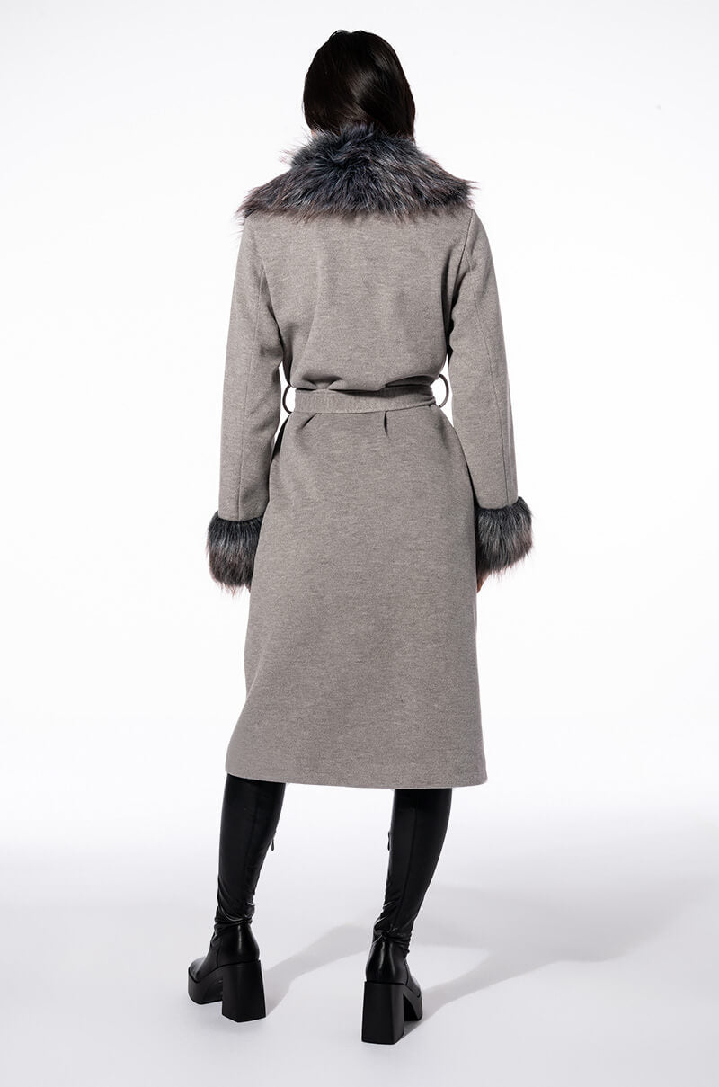 PRINCESS WOOL TRENCH WITH FAUX FUR TRIM