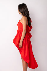 MIA HIGH LOW RUFFLE SLEEVELESS BLOUSE