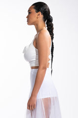 PROTECT MY PEACE CROPPED SATIN COWL NECK TANK WITH APPLIQUE