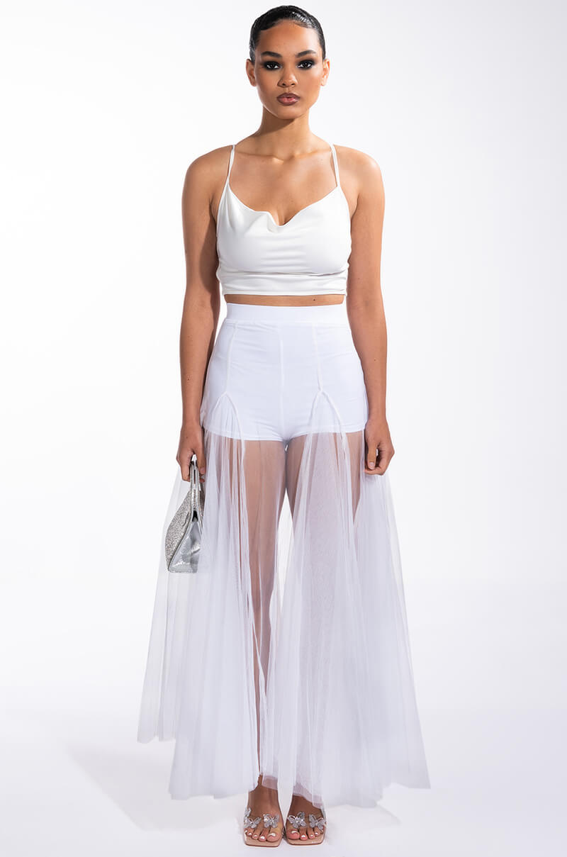 PROTECT MY PEACE CROPPED SATIN COWL NECK TANK WITH APPLIQUE