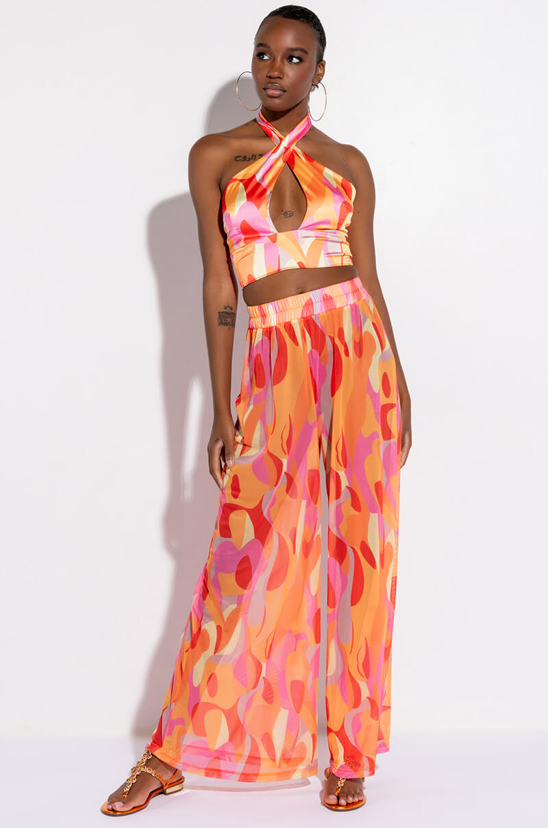 PSYCHEDELIC SATIN HALTER CROP TOP