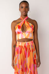 PSYCHEDELIC SATIN HALTER CROP TOP