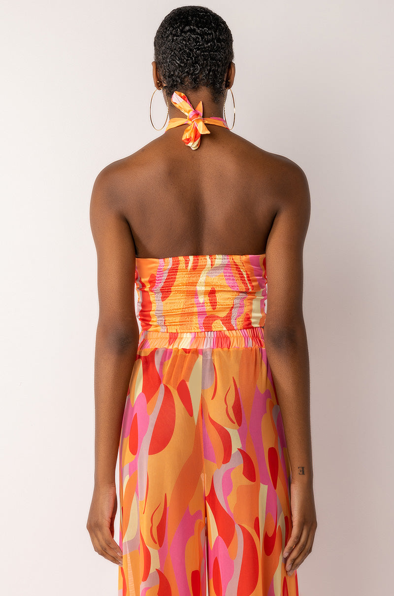 PSYCHEDELIC SATIN HALTER CROP TOP