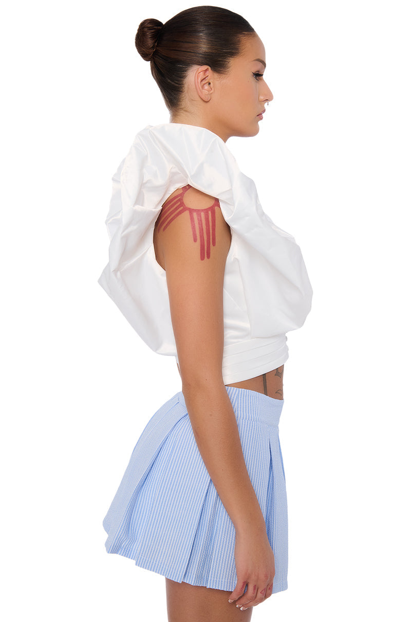 PUFF SHOULDER CROPPED BLOUSE IN WHITE