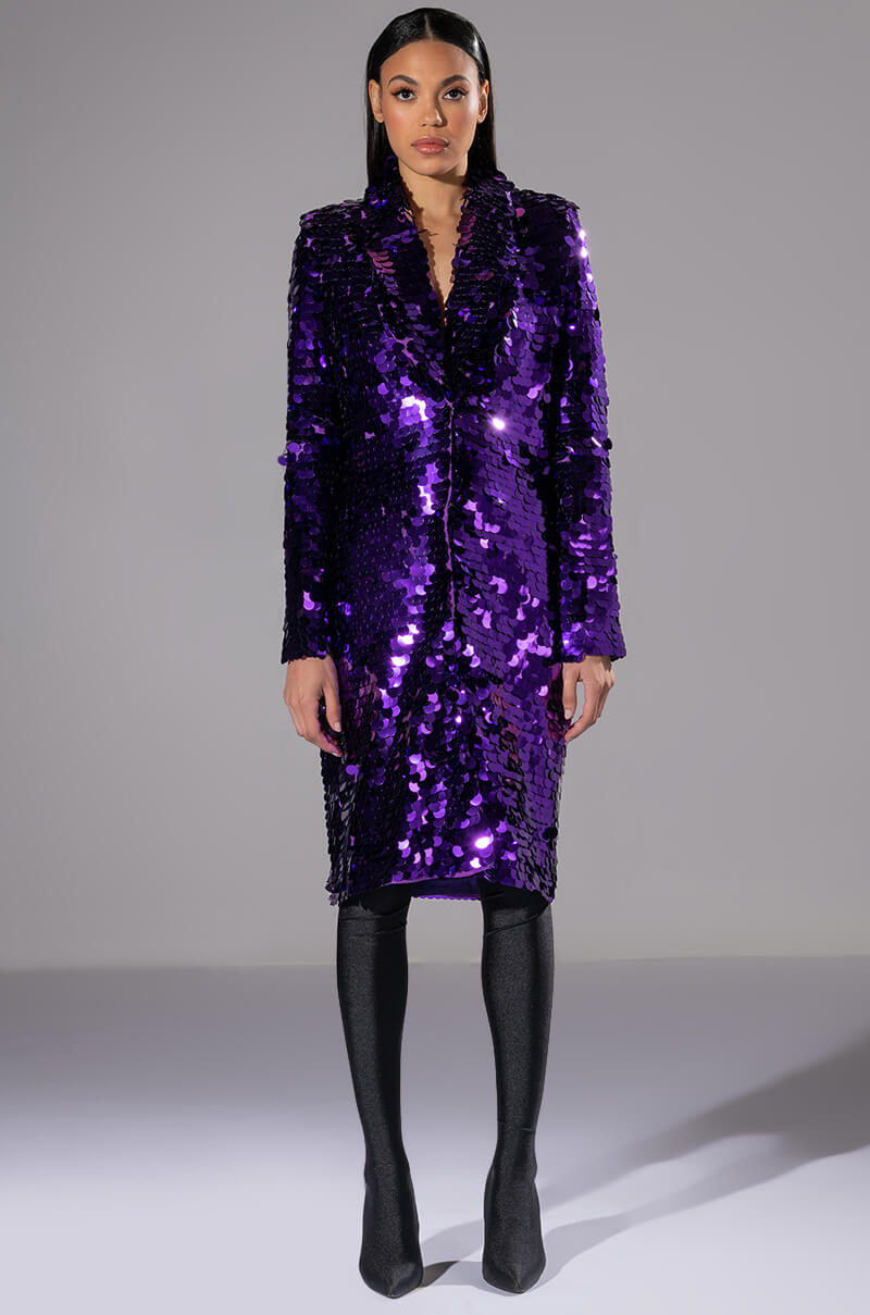 PURPLE MAJESTY LARGE SEQUIN TRENCH JACKET