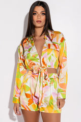 LEIA TIE FRONT SATIN CROPPED BLOUSE