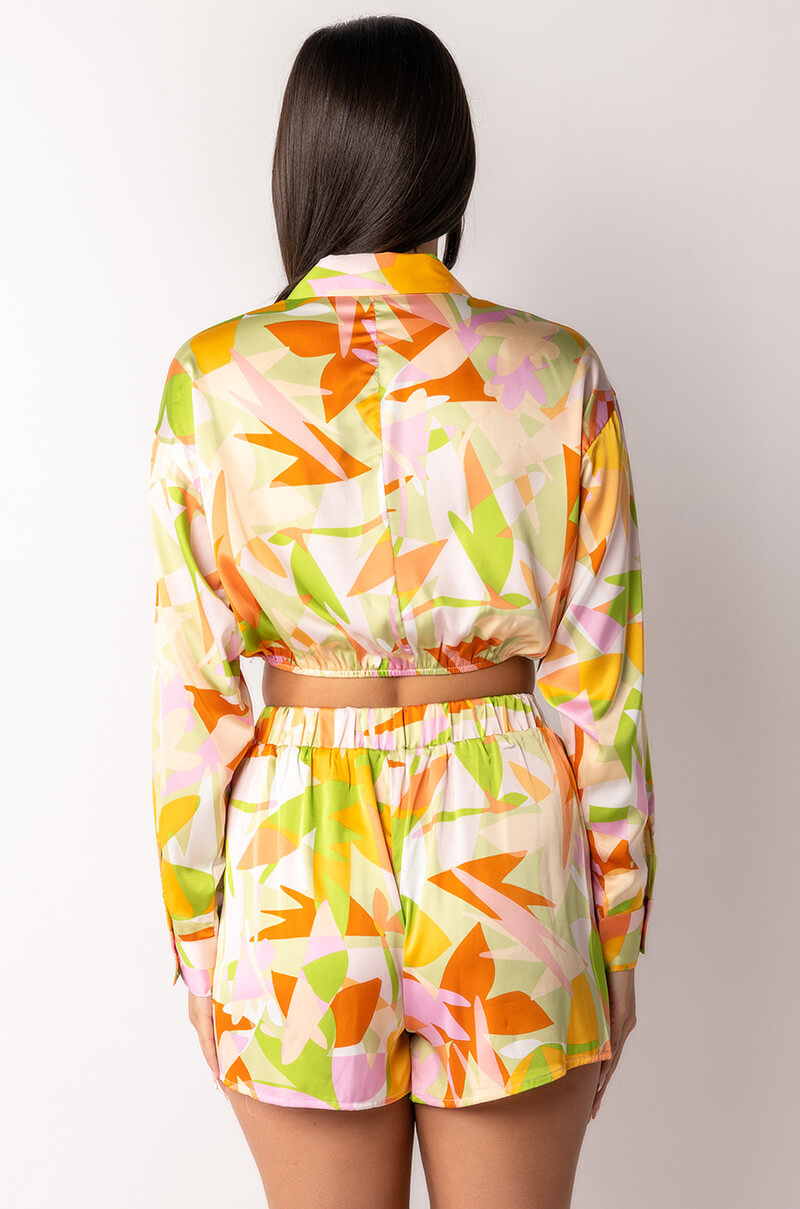 LEIA TIE FRONT SATIN CROPPED BLOUSE