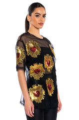 QUEEN OF HEARTS OVERSIZED MESH TEE
