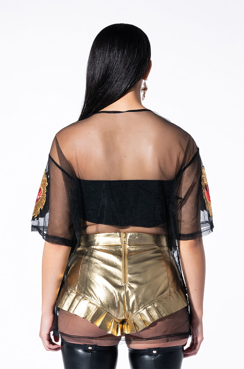 QUEEN OF HEARTS OVERSIZED MESH TEE