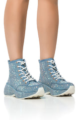 QUEENDOM EMBELLISHED HIGH TOP SNEAKER IN DENIM