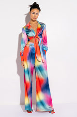 INDIGO COLLARED SATIN TIE FRONT BLOUSE