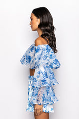 RAISE A GLASS RUFFLE SLEEVE CROPPED OFF THE SHOULDER BLOUSE