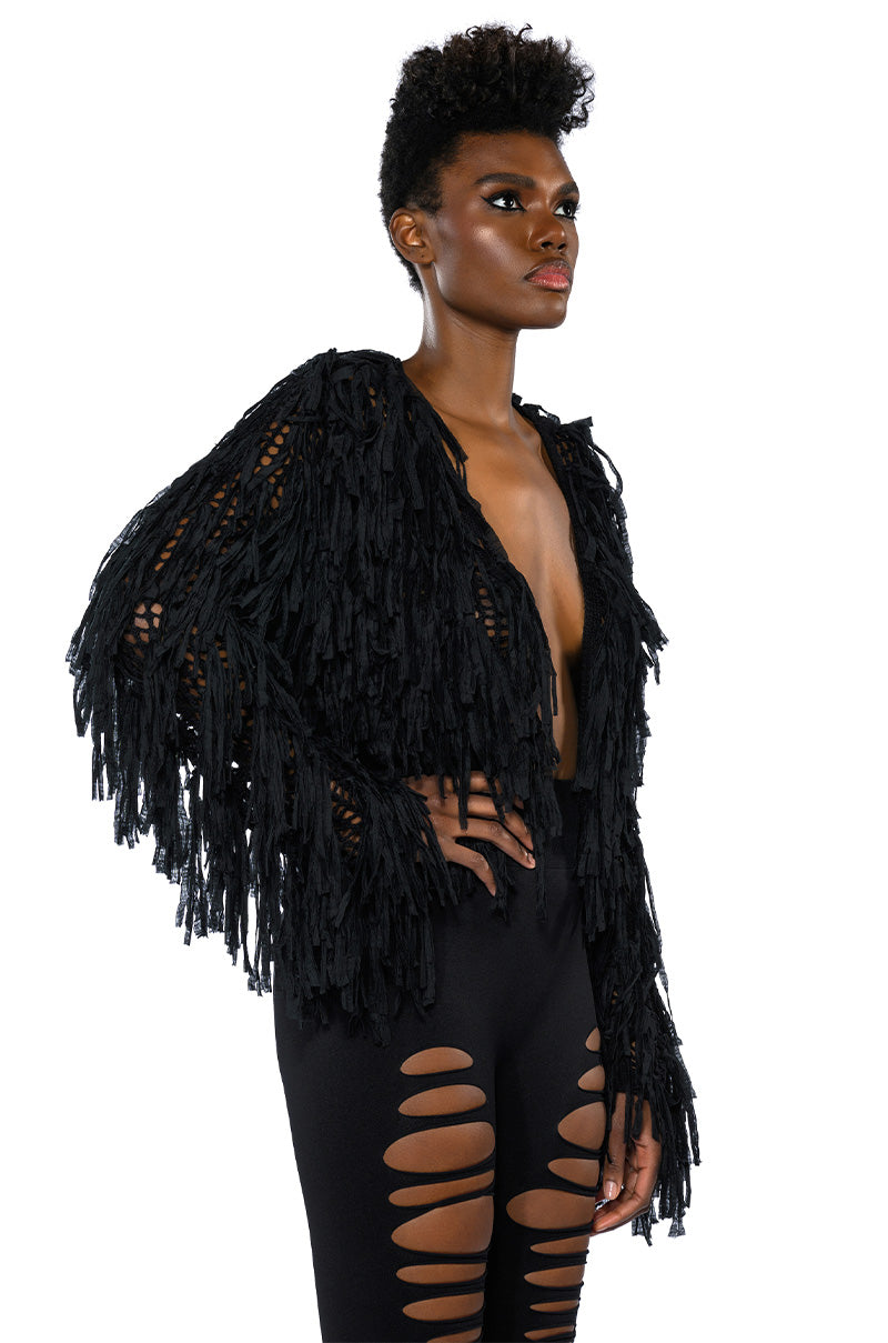 RAVEN LONG SLEEVE FRINGE KNIT CARDIGAN