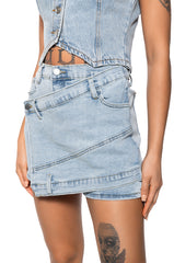 REAGAN ASYMMETRICAL DENIM MINI SKORT