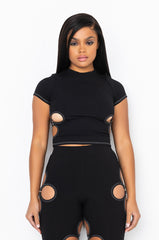KYLIE CUT OUT RIBBED CROP TOP