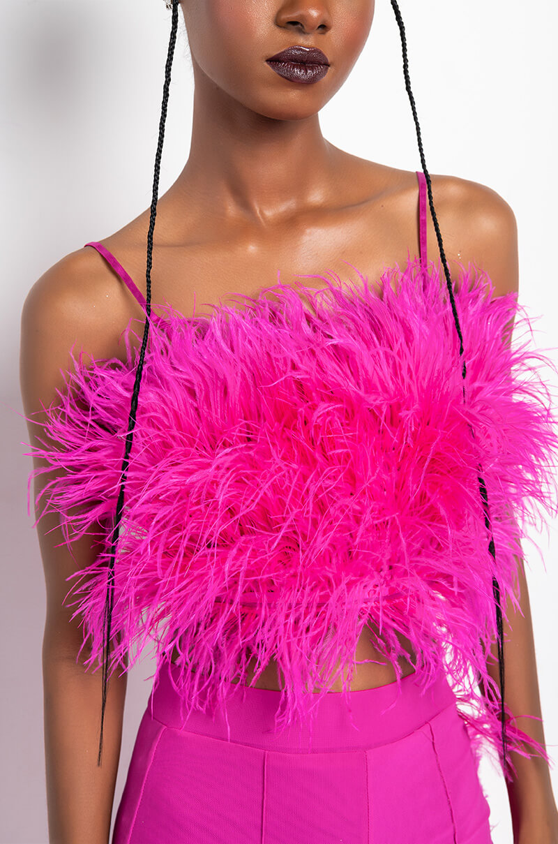 REAL OSTRICH FEATHERS CROP MESH BANDEAU