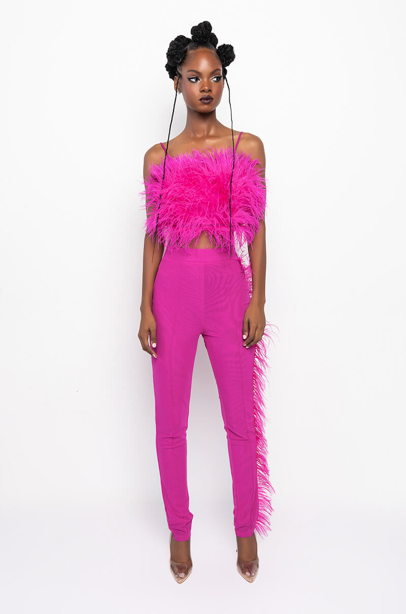 REAL OSTRICH FEATHERS CROP MESH BANDEAU
