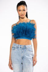 REAL OSTRICH FEATHERS CROP MESH BANDEAU