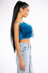 REAL OSTRICH FEATHERS CROP MESH BANDEAU