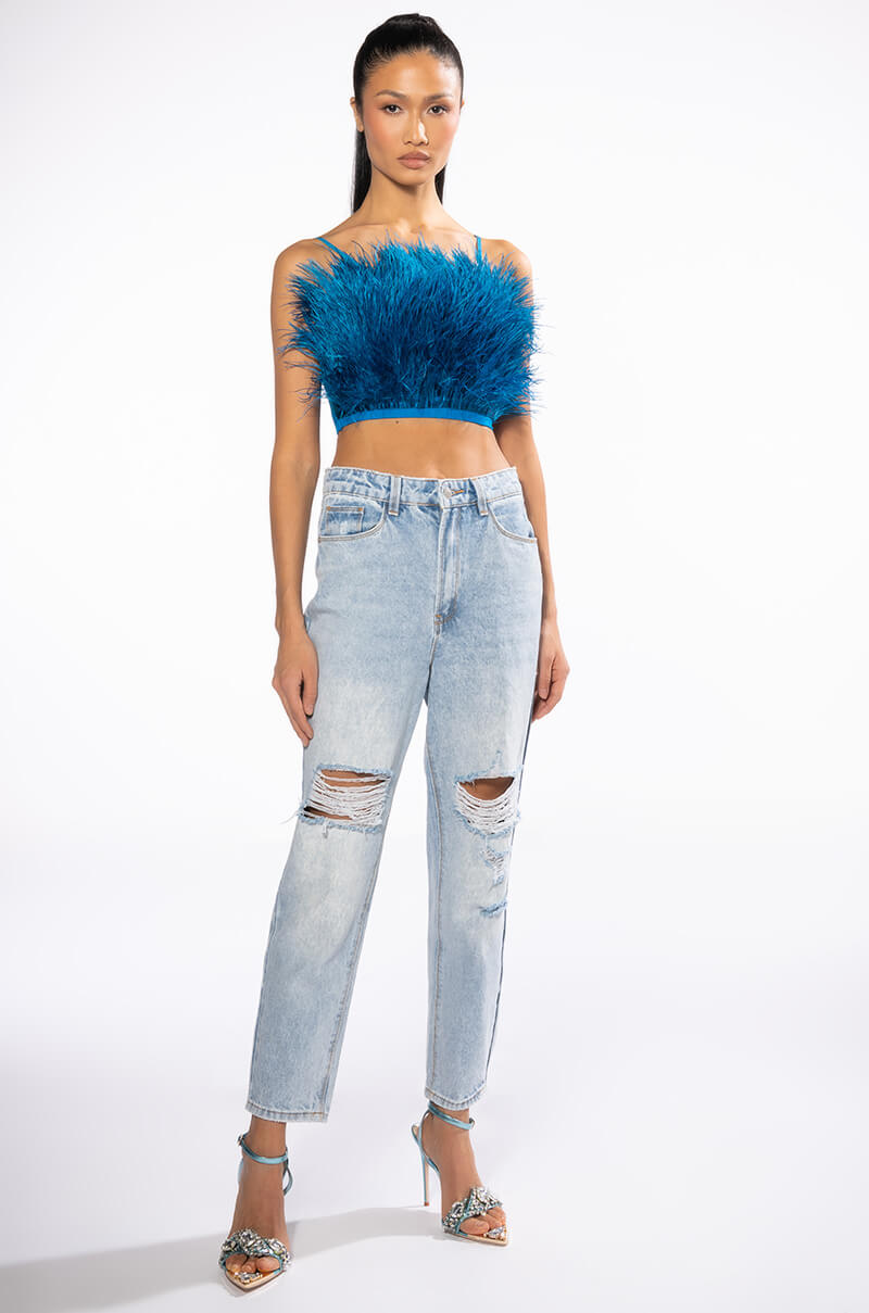 REAL OSTRICH FEATHERS CROP MESH BANDEAU