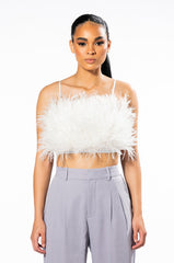 REAL OSTRICH FEATHERS CROP MESH BANDEAU