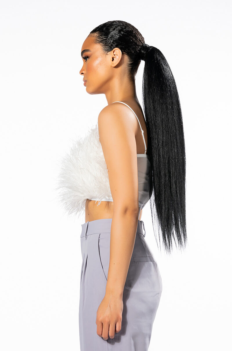 REAL OSTRICH FEATHERS CROP MESH BANDEAU