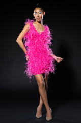 STAR OF THE SHOW FEATHER MINI DRESS