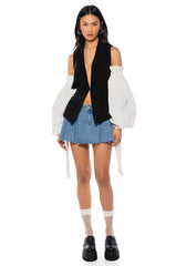 RENN GIRL OPEN BACK VEST WITH OFF SHOULDER PUFF SLEEVES