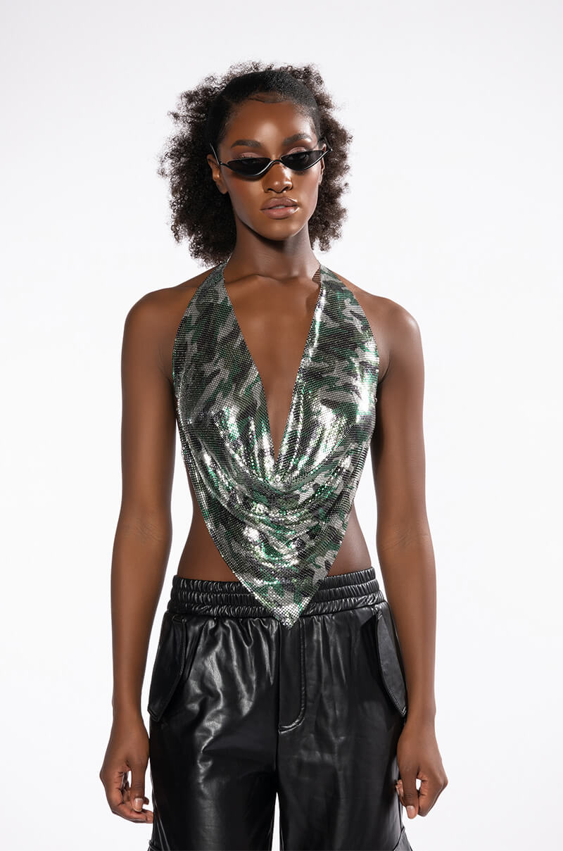 REPORTING FOR DUTY CHAINMAIL HALTER TOP