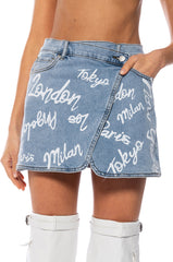 REPRESENT WRAP DENIM MINI SKIRT