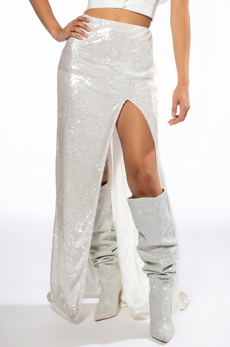RESOLUTIONS SEQUIN SLIT MAXI SKIRT