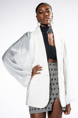 PRISCILLA PRESELY CHIFFON SLEEVE BLAZER
